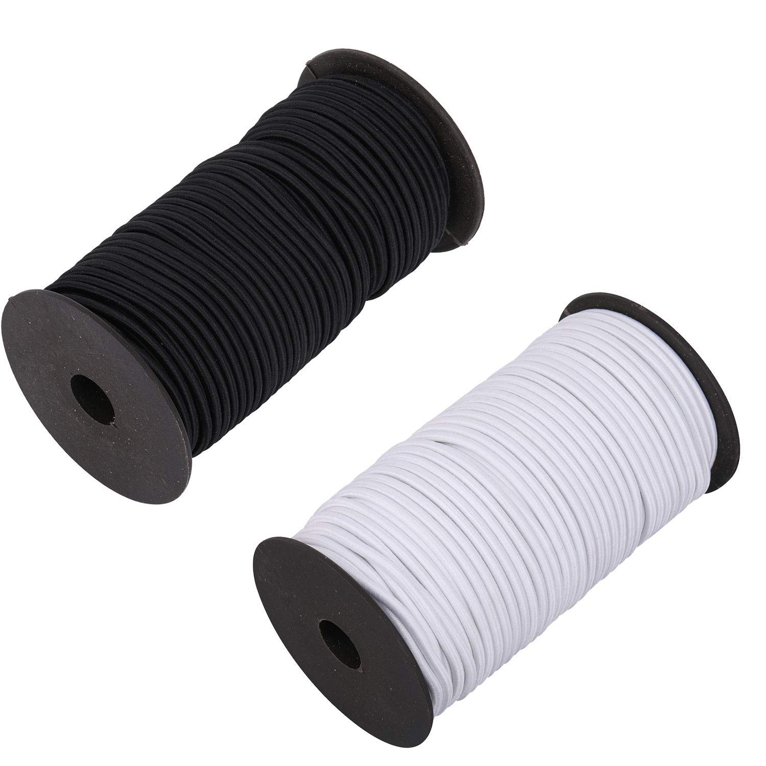 WedDecor 4mm Wide Bungee Rope Shock Cord, Stretchy Strap, Round Elastic String for Sewing, Canopy Ties, Kayaks, Backpacks, DIY Craft Projects, DIY Craft Projects, White + Black, 200 Metres