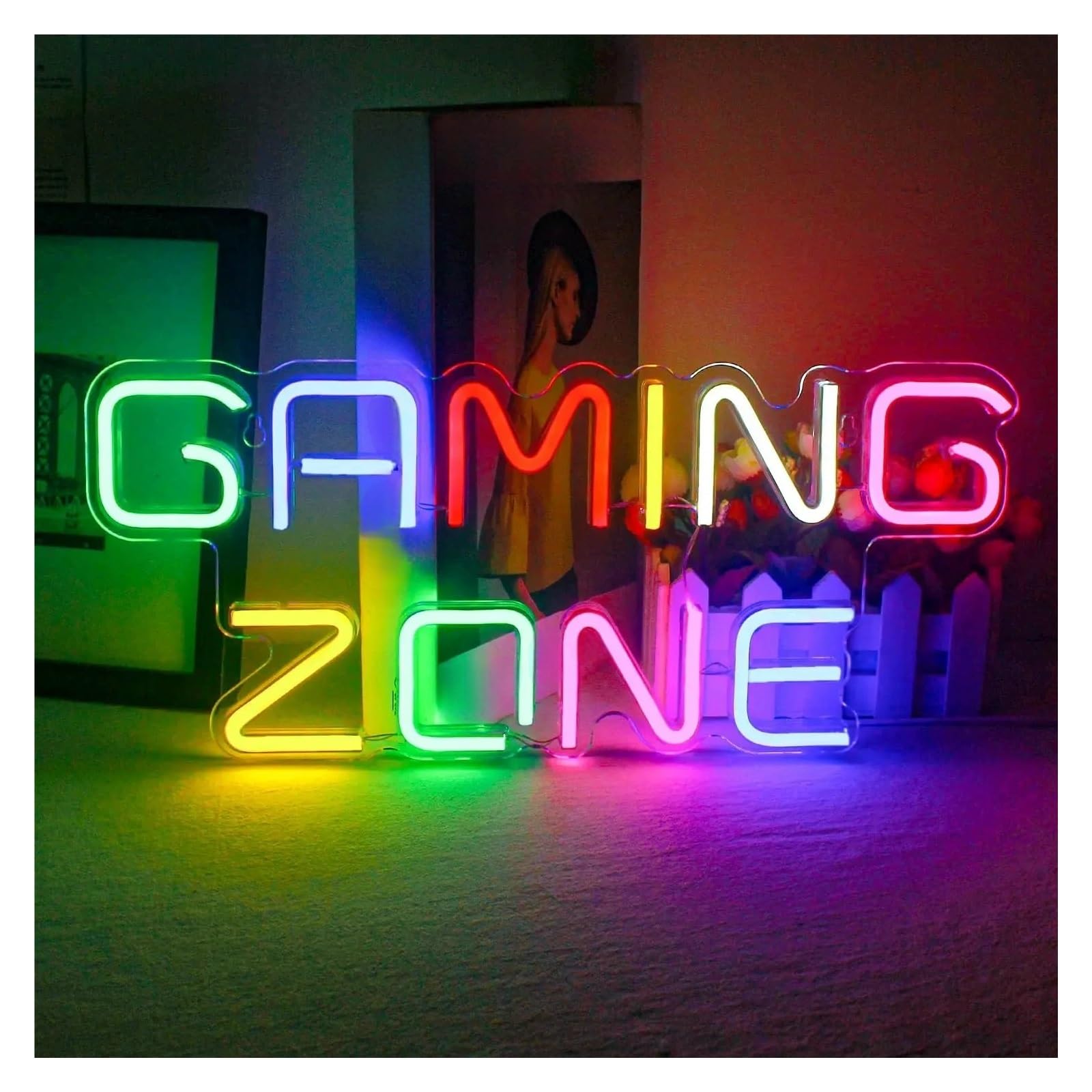 Insegna al Neon Gaming Zone Insegna Al Neon Con Lettere Colorate Luce Dimmerabile Per Sala Giochi Decorazione Da Parete Per Caverna Dell'uomo Illuminata 40cmx17cm