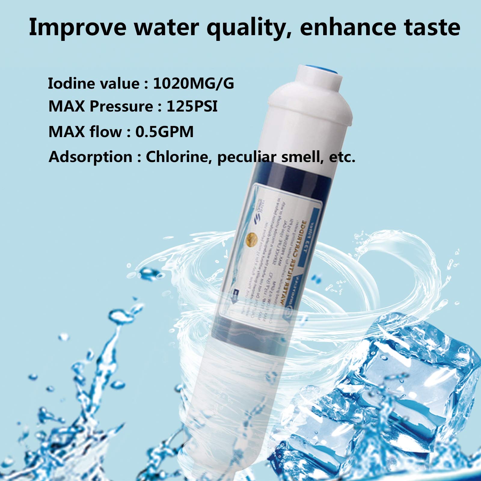Cartuccia di Ricambio per Filtro dell'Acqua T33 attivato con Blocco di Carbone di Cocco per Acqua Potabile, sistemi a osmosi inversa (Confezione da 7)