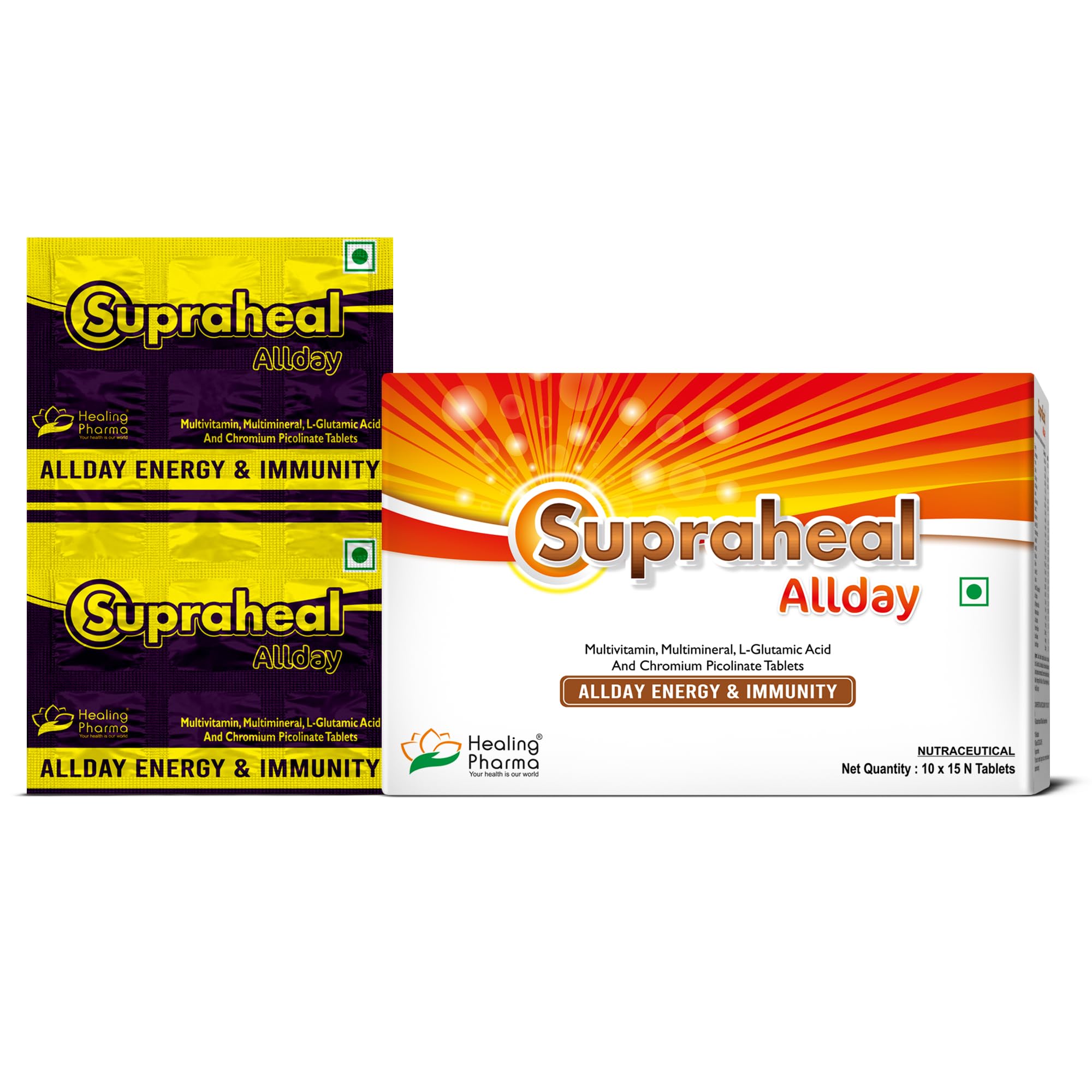 Healing Pharma - Supraheal All Day Multivitamin Tablets with Essential Zinc, 11 Vitamins, 6 Trace Elements for Daily Immunity & Energy for Men & Women, 15 Tablets x 4 Strip (60 Tablets)-image-24