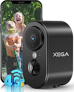 Xega 4G Cellular Security Camera with SIM Card Outdoor Indoor, 2K HD LTE No Wi-Fi Security Camera Portable, 6000mAh Battery, PIR Motion Detection, 3MP Color Night Vision, 2-Way Audio, TF/Cloud, IP65 asin的图片