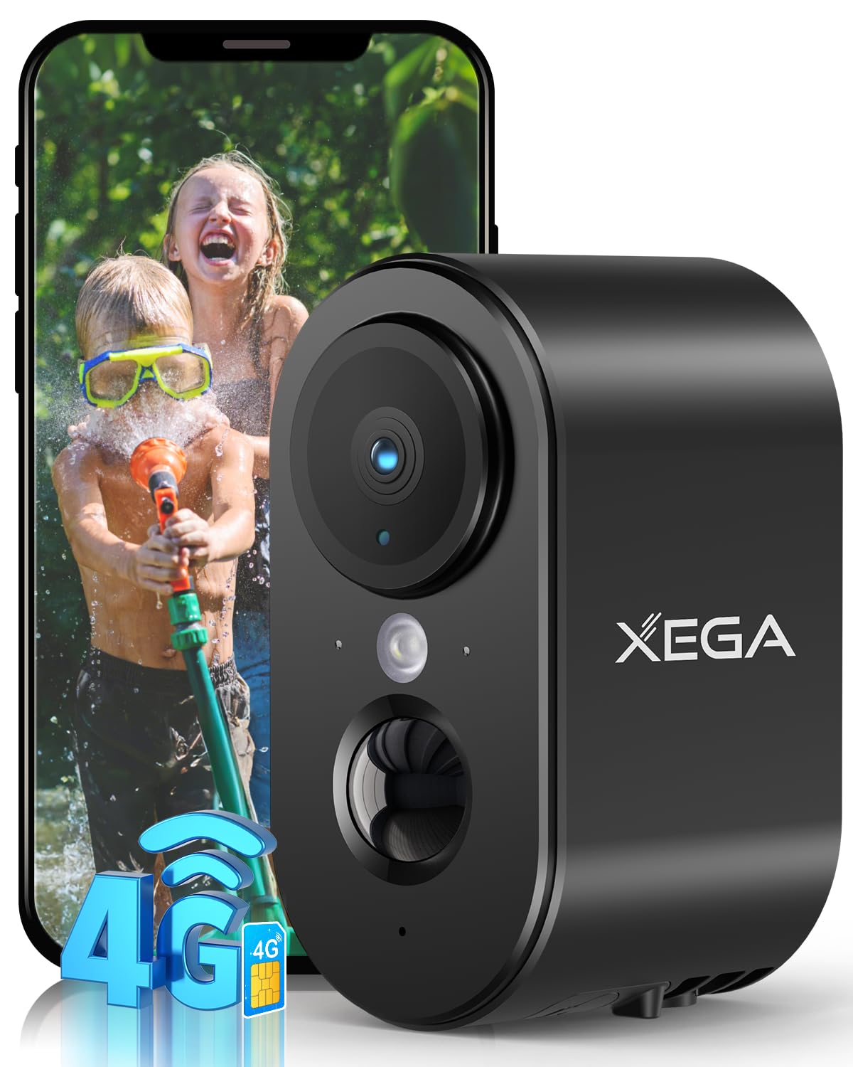 Xega 4G Cellular Security Camera Indoor Built-in SIM Card, 2K No Wi-Fi Camera Portable, LTE Cameras with 6000mAh Battery, PIR Motion Detection, Color