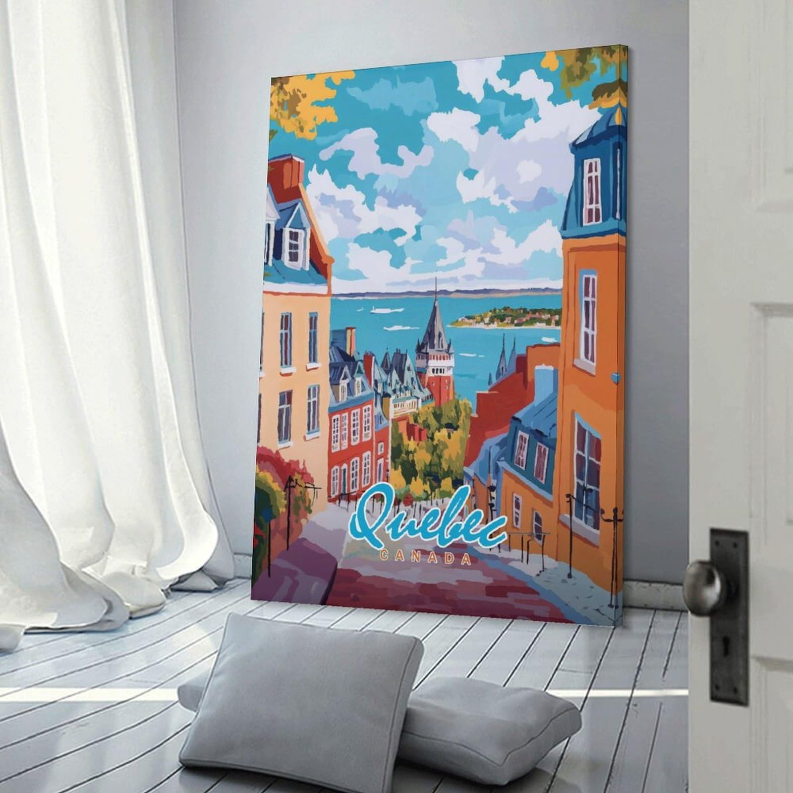 Junmoney Quebec City Landscape Home Decor Wall Art, 24x36inch(60x90cm), for Apartments, Flats Or New Home Decor, An Easy Choice for New Home Styling