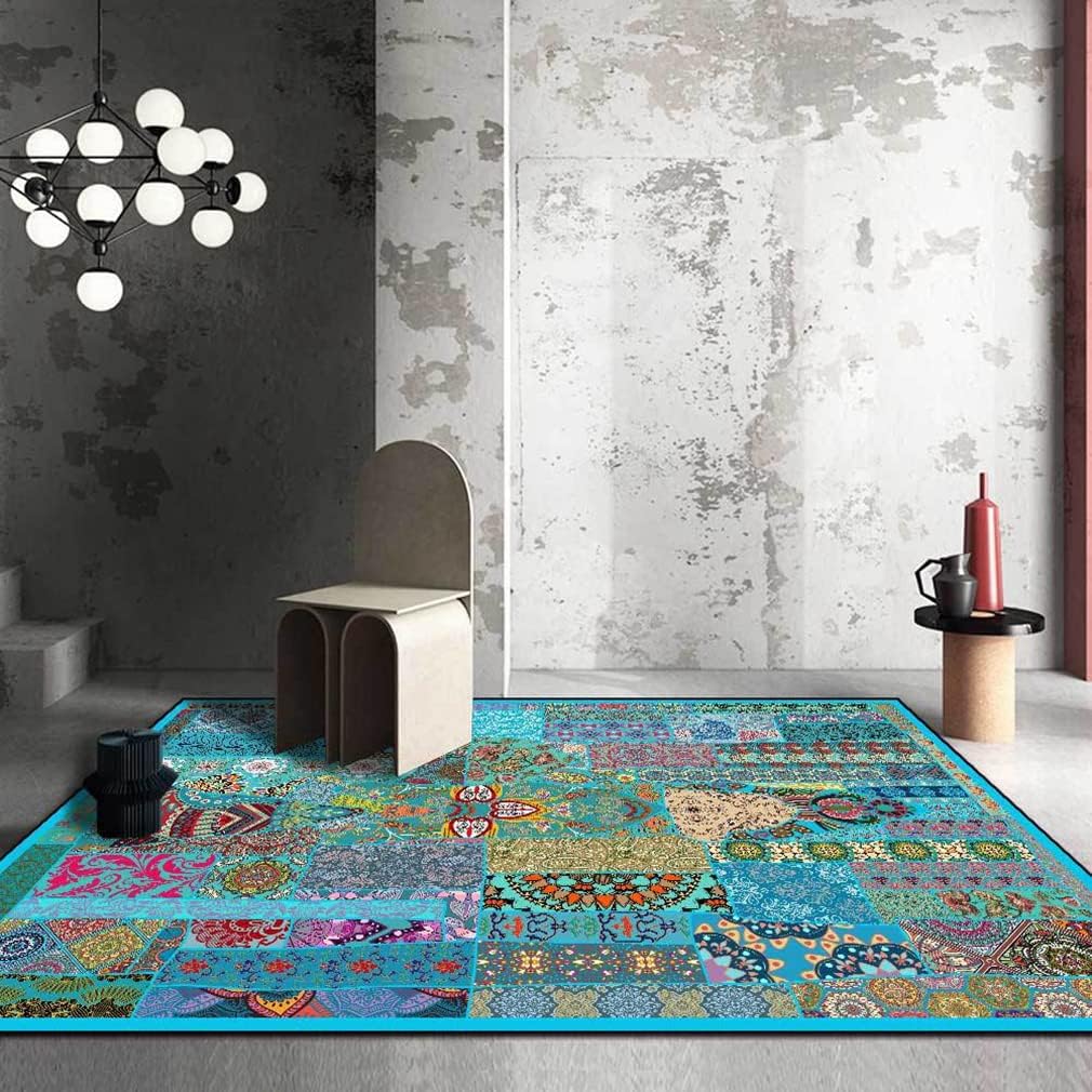 Vintage Boho Area Rugs Multicolor Ethnic Style Geometric Splicing Carpets Bedroom Living Room Kitchen Floor Mats Indoor Outdoor Non-Shedding Runner Rug Home Décor Carpet 2' X 4'
