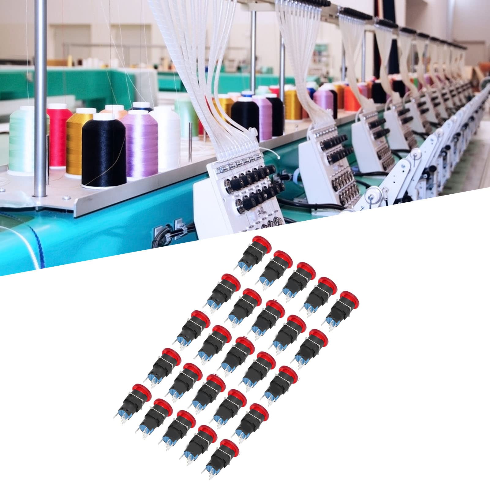 Cocoarm Interruptor de Botón, 25PCS 16 Mm Interruptor de Botón Autoblocante con Luz, de Cabeza de Hongo de Contacto Plateado, 1NO 1NC AC DC24V para Máquinas Herramientas Equipos Textiles (AC/DC12V)