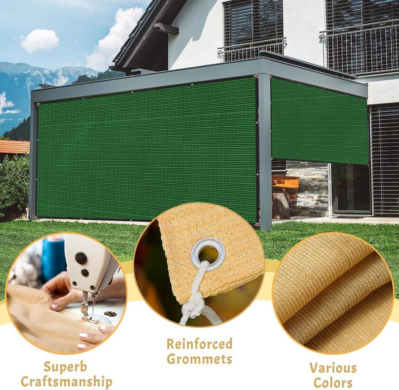 Image of MetDeals HDPE Knitted Balcony Sun Shade Sail Canopy Cover for Outdoor, Garden & Terrace|UV & Sun Protection with Rustproof Eyelet & Cable Tie for Easy Installation(Green Black, 9.5x16 Ft)(Pc 1)
