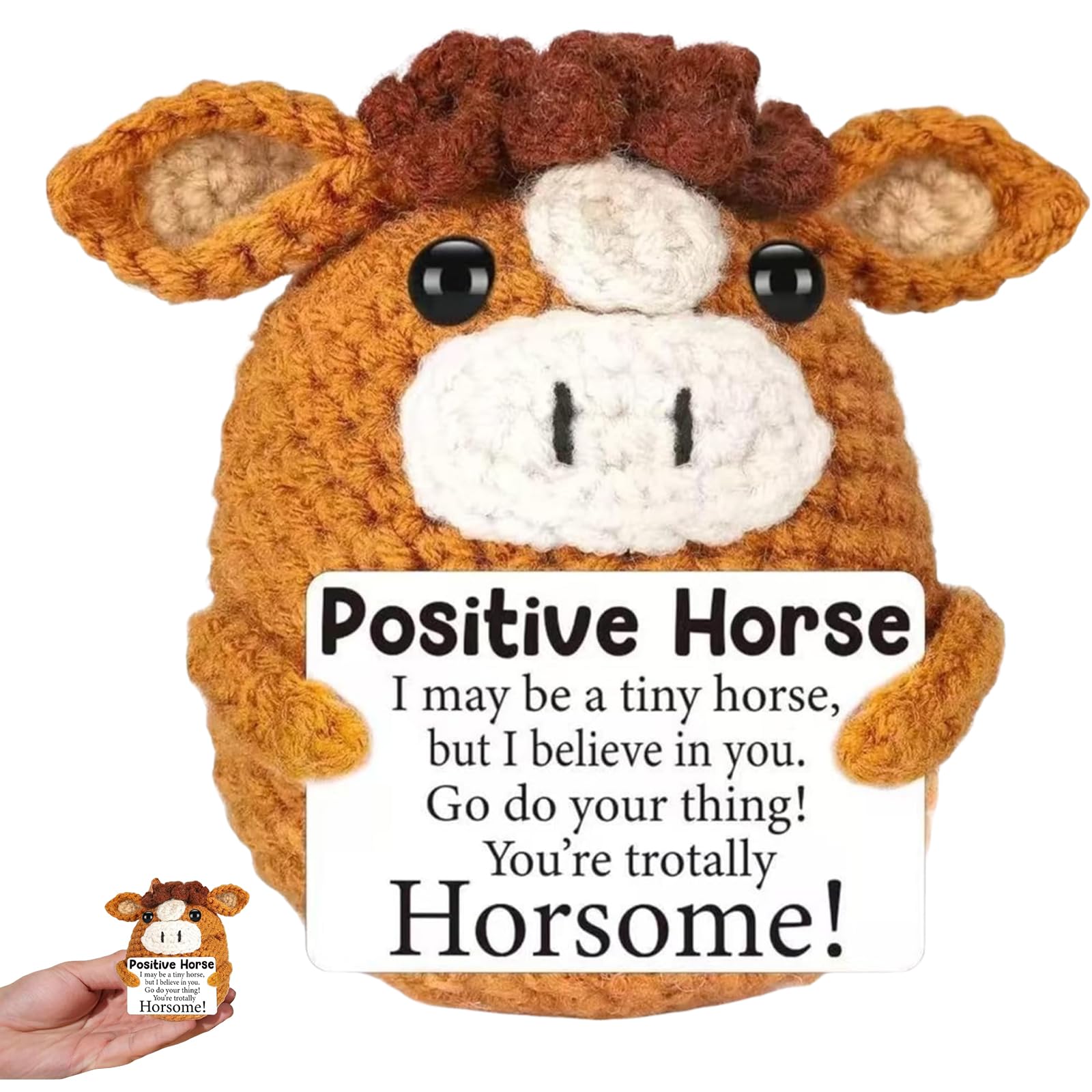 CtiUjdx Posltive Horse, Posltive Crochet Animals, Emotional Support Companion for Office Desk Decor Horse Gifts