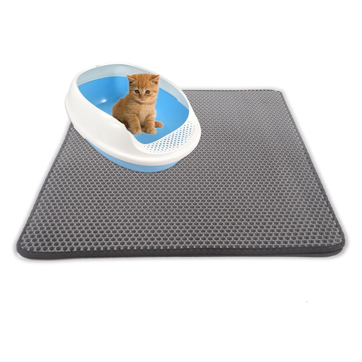 Xisnuient Grey Cat Litter Mat Double, Litter Tray Mat, Velcro Detachable, Honeycomb Cat Litter Trapper, Waterproof Nonslip, Easy To Clean, Great For Kinds Of Boxes And Litter (30X30cm,)