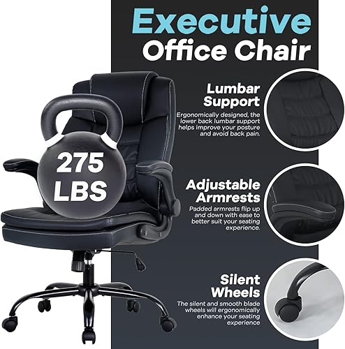 Miniatura 4 de Silla de oficina, silla de computadora con soporte lumbar, reposabrazos ajustable, silla de tareas, giratoria, de piel sintética, respaldo alto,