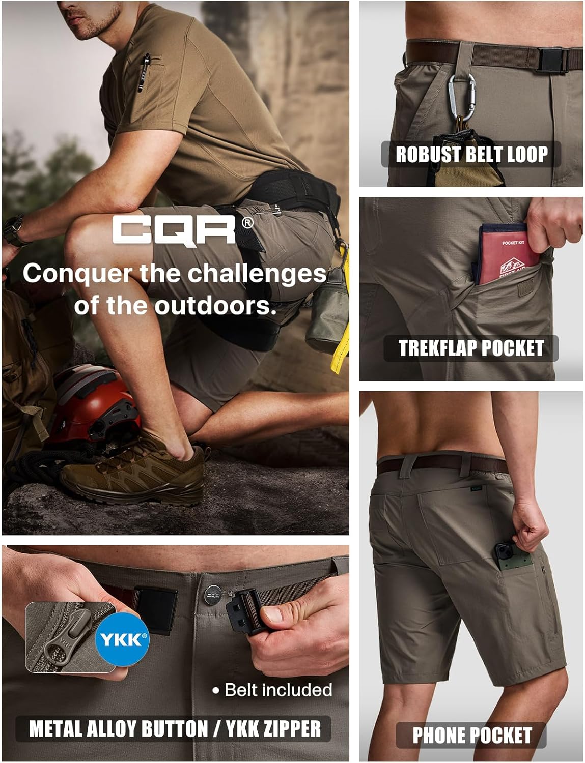 CQR Men's Quick Dry Stretch Hiking Cargo Shorts, Lightweight Water Resistant Tactical Casual, Golf & Outdoor with Pockets - Image 8