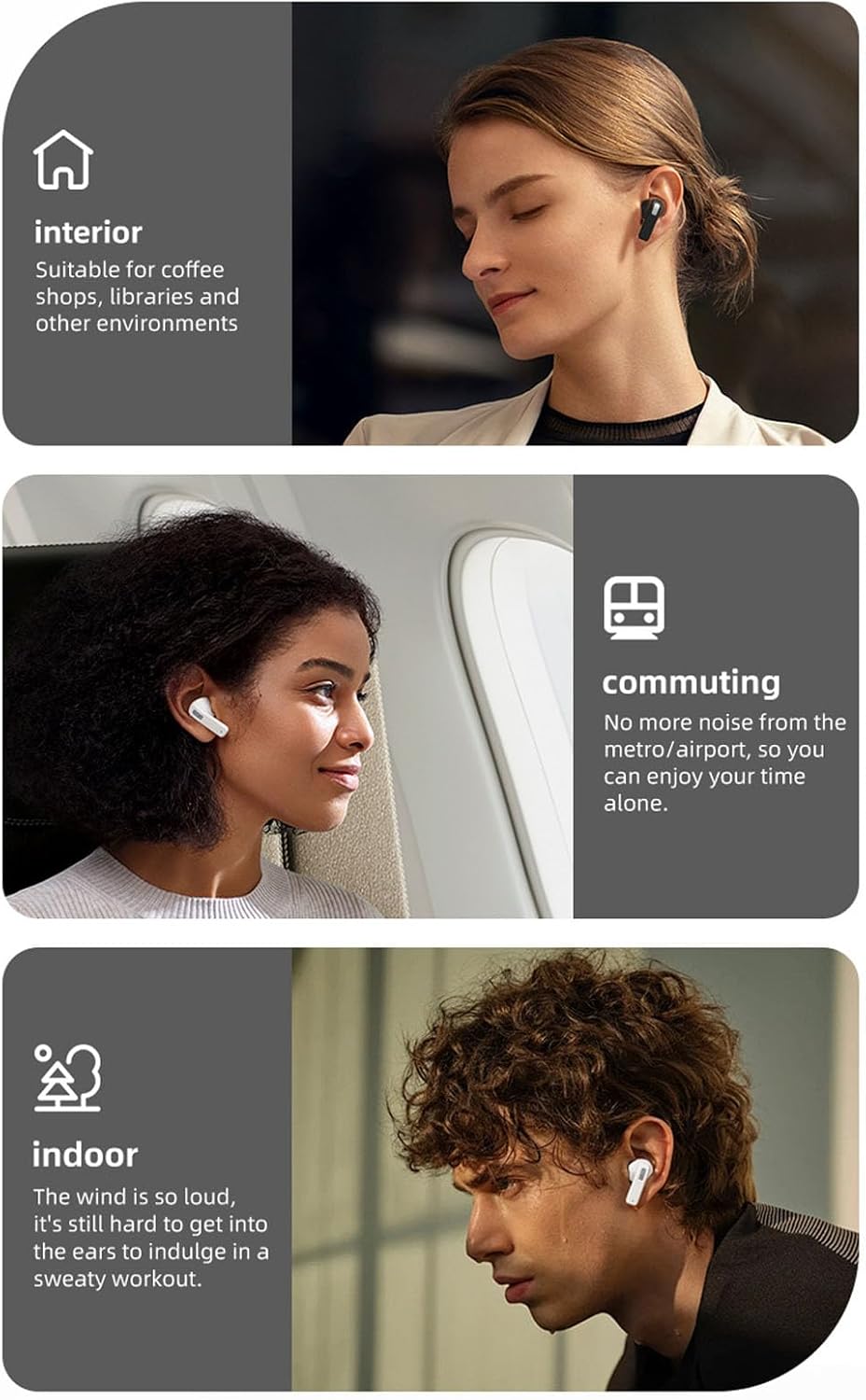 LCD BT Headphones MP3 Playback Caller ID Display Portable Earbuds for Study Work Life (Black)