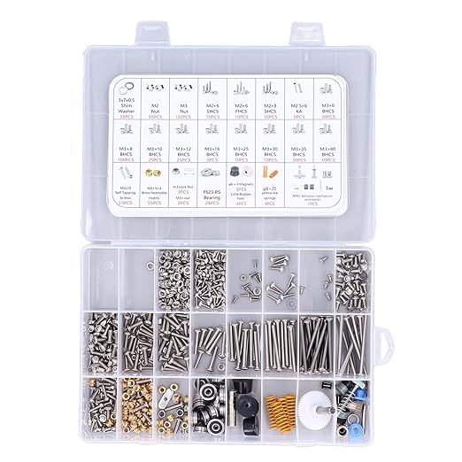 review 3D Printer Fastener Kit, 3D Printer Hardware Parts Full Various Accessories Assortment Brass Stainless Steel with Bearing for DIY Project for Voron 0.1