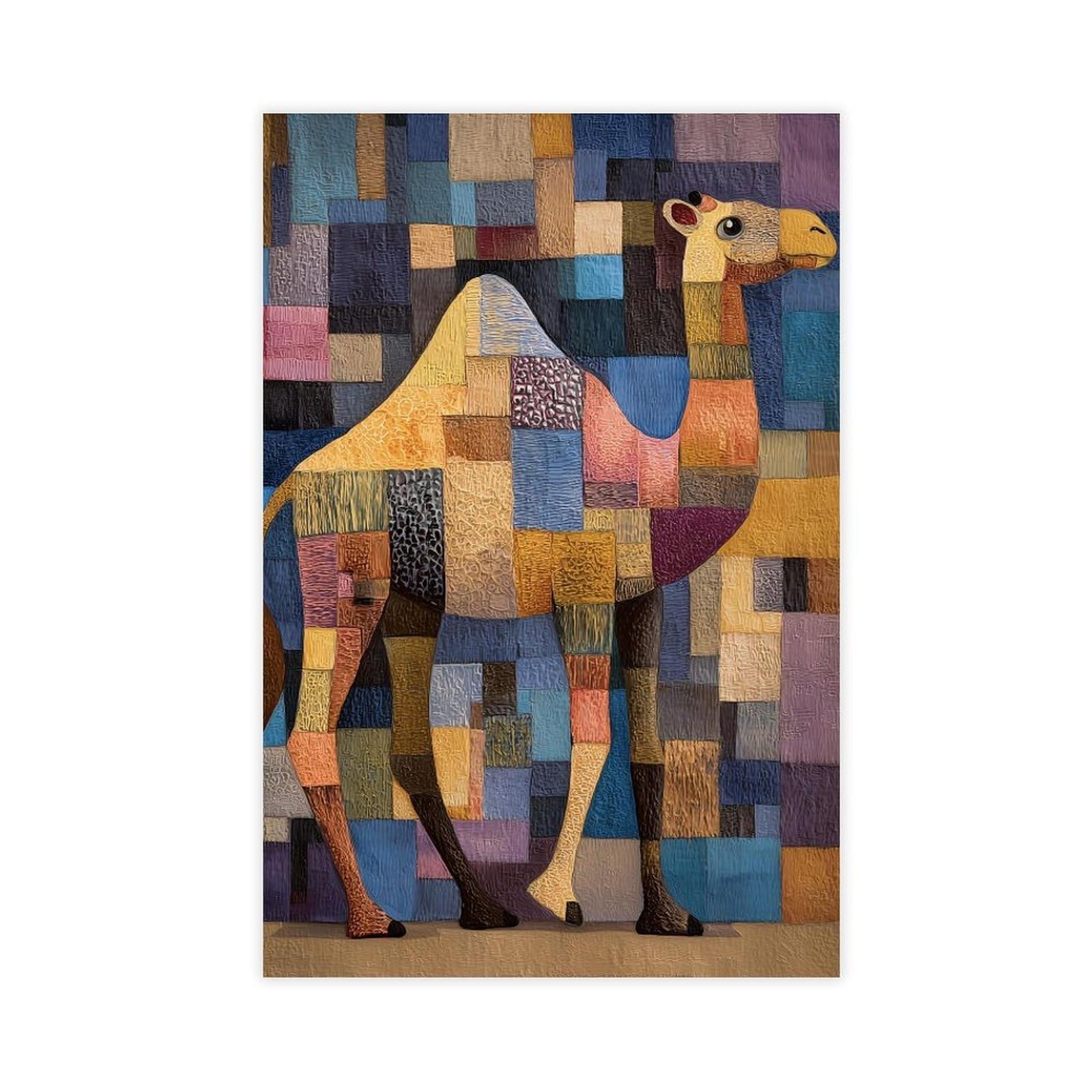 Ywtjax Unframe-Style Colorful Geometric Camel Poster Canvas Poster For Office Decor Gift