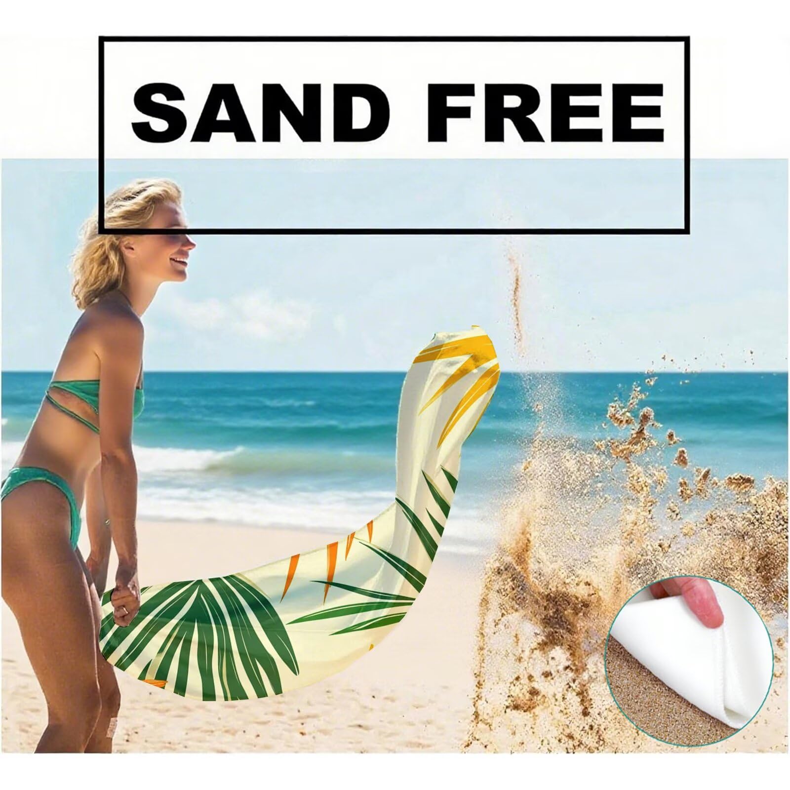 Serviette de Plage XXL 90x200,Feuille Serviette Plage Microfibre avec Séchage Rapide, Anti-Sable, Absorbante Fonction Design pour Vacances Piscine Pique-Nique Voyages Yoga, Cadeau Femme 2 Pack Q-752