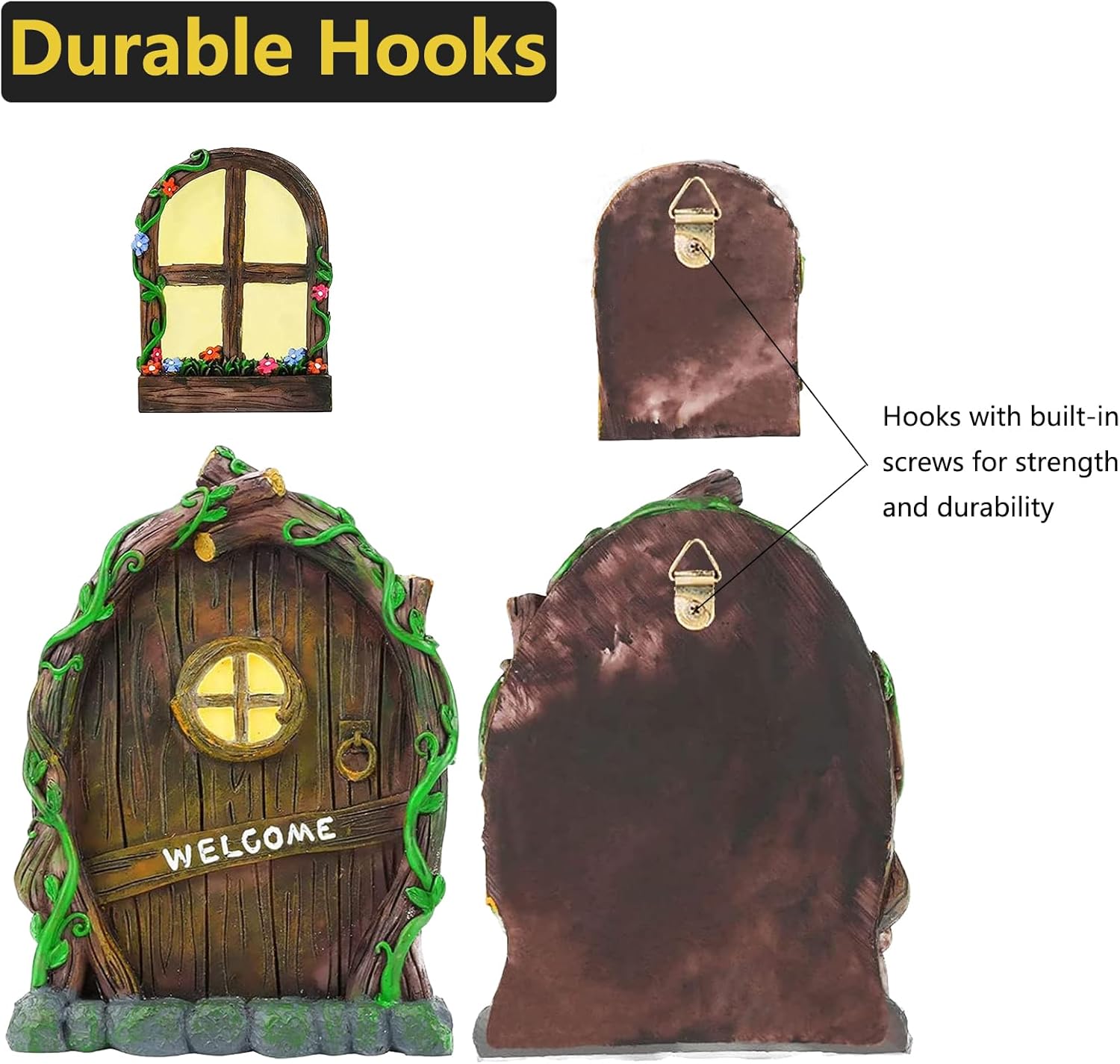 3 Pcs Miniature Fairy Garden Accessories Fairy Door and Windows Bundle
