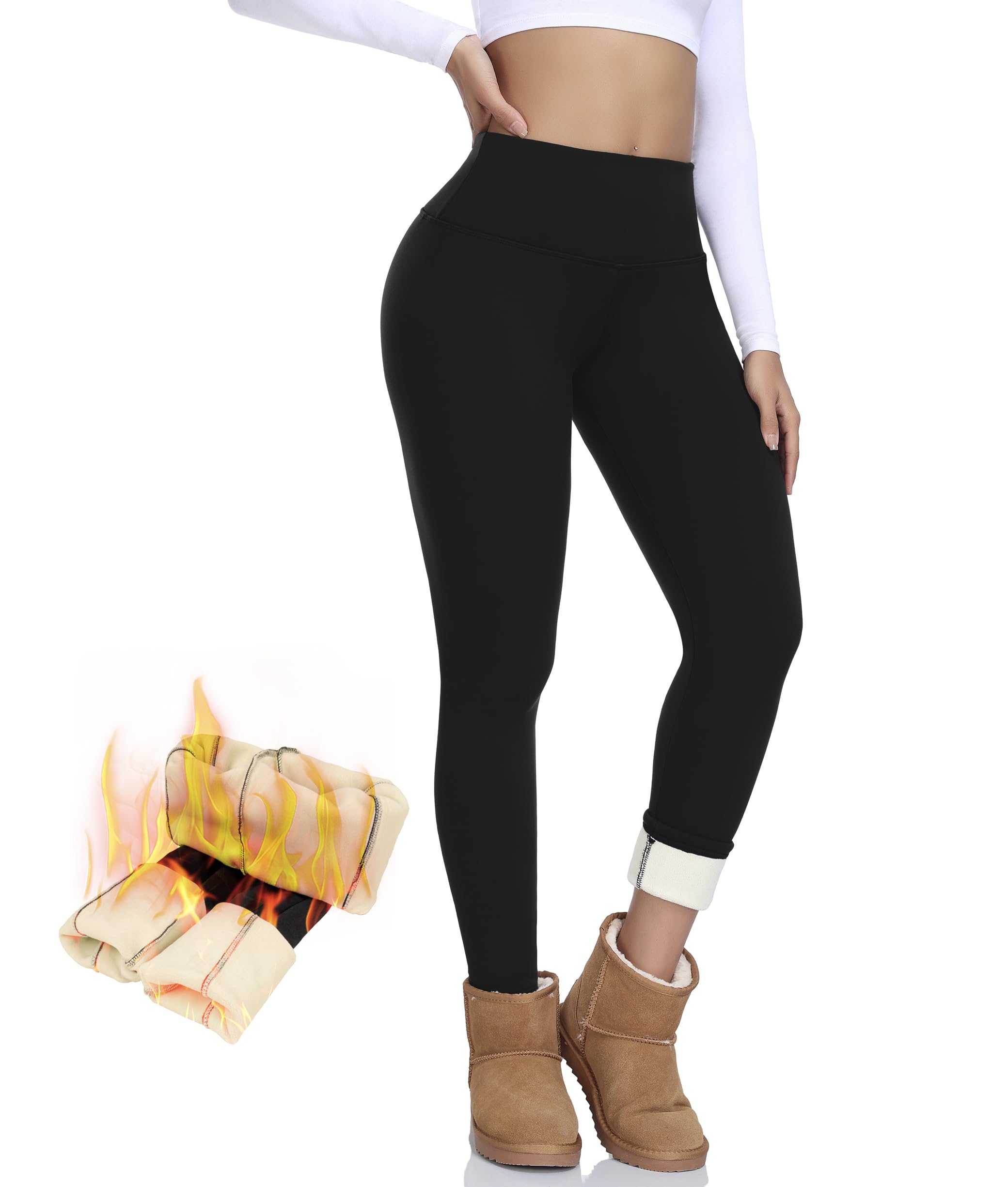 NEW YOUNG Thick Fleece Lined Leggings Women-High Waisted Winter Thermal Warm Yoga Pants Tummy Control