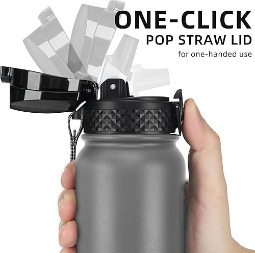 Miniatura 9 de Fanhaw Botella de agua aislada con pajilla, acero inoxidable de 32 onzas, doble pared, al vacío y a prueba de sudor, apta para lavavajillas, boca