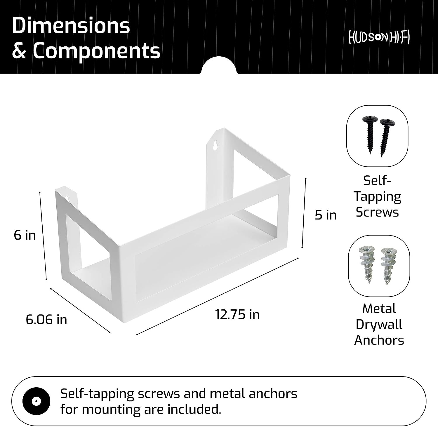 Hudson Hi-Fi Vinyl Display Holder - 1 Pack Record Display Shelf - Solid Steel Vinyl Wall Mount & Record Display, Quick Access Vinyl Record Wall Mount - Vinyl Record Shelf, Fits 25 LPs, White Pearl