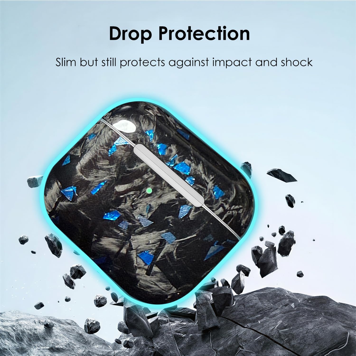 Real Forged Carbon Fiber Case for AirPods Pro 3 (2025 Release) - Ultra-Thin & Lightweight Hard Shell Protective Cover - Supports MagSafe/Wireless Charging - Glossy Black/Blue