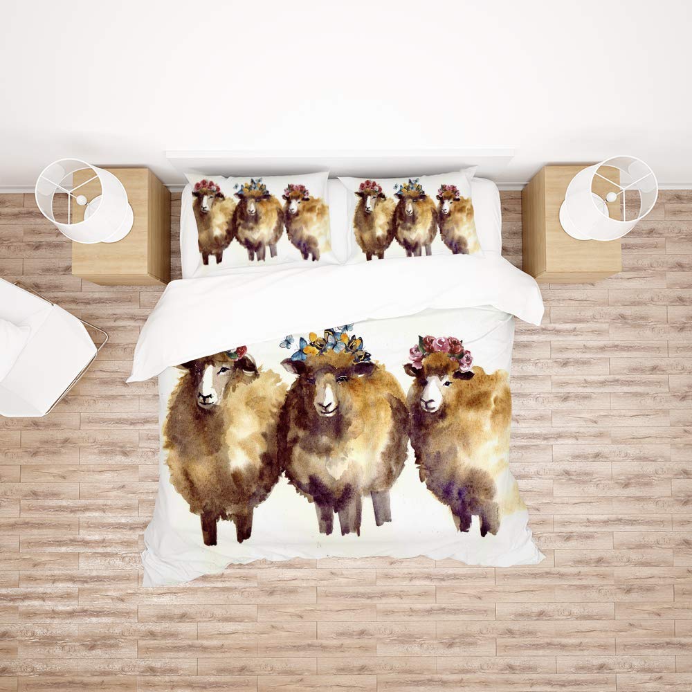 Housse de couette et 2 taies parure de lit King motif mouton pour des nuits douces