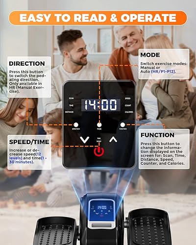 Miniatura 4 de Máquina elíptica debajo del escritorio para entrenamiento en casa, 12 niveles de velocidades, elipse, ejercitador de piernas mientras está sentado,