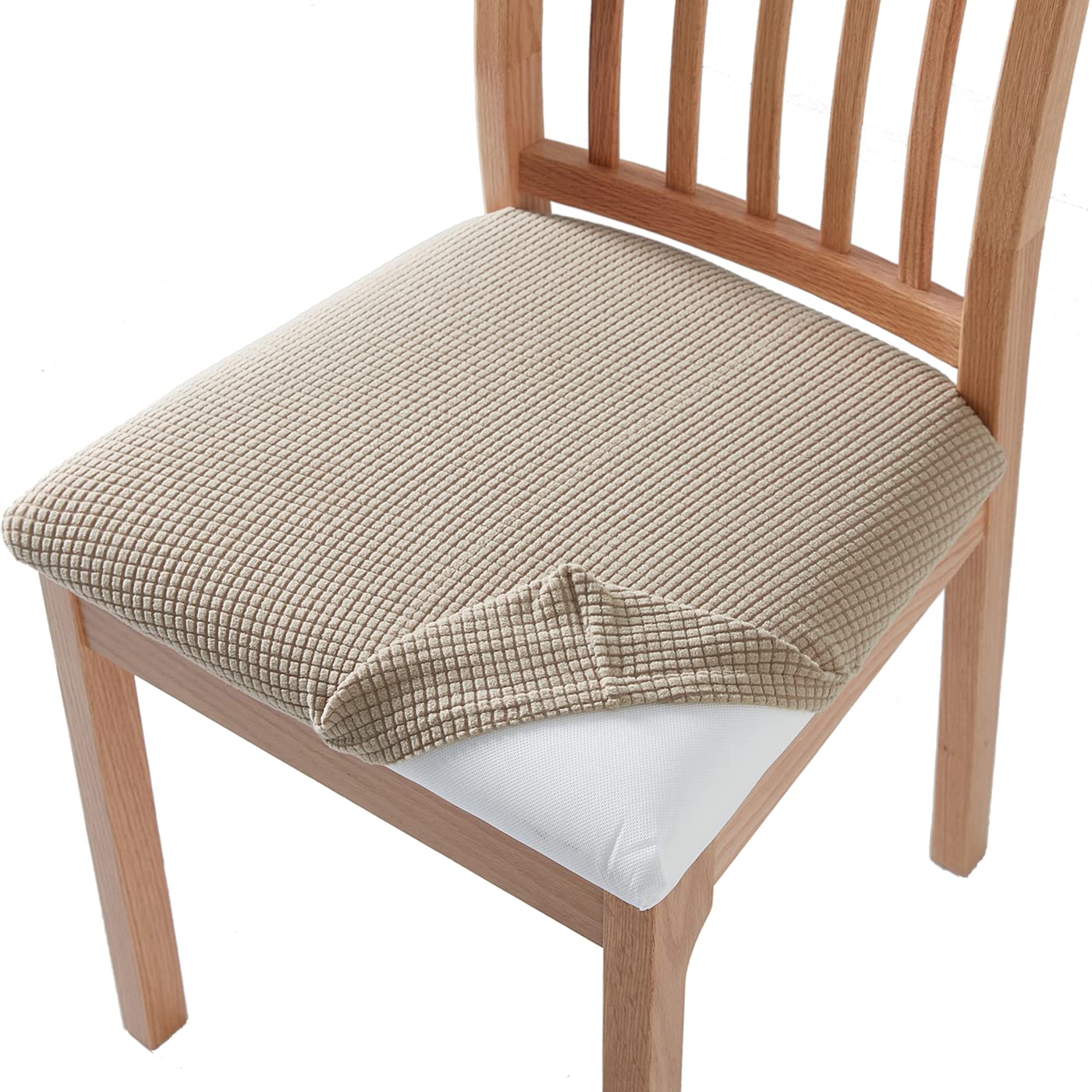 Chair Seat Covers for Dining Room Kitchen Dining Chair Cushion Slipcovers Stretch Chair Covers Protector Removable Washable for Home Hotel Restaurant Light Khaki Set of 6