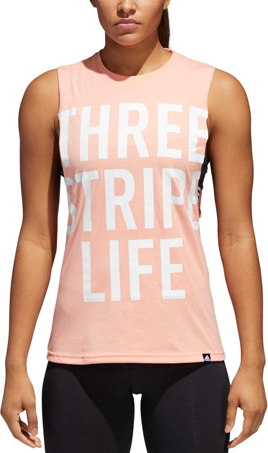 adidas Women's '3 Stripe Life' Muscle Tank Top (Chalk Coral, XS)
