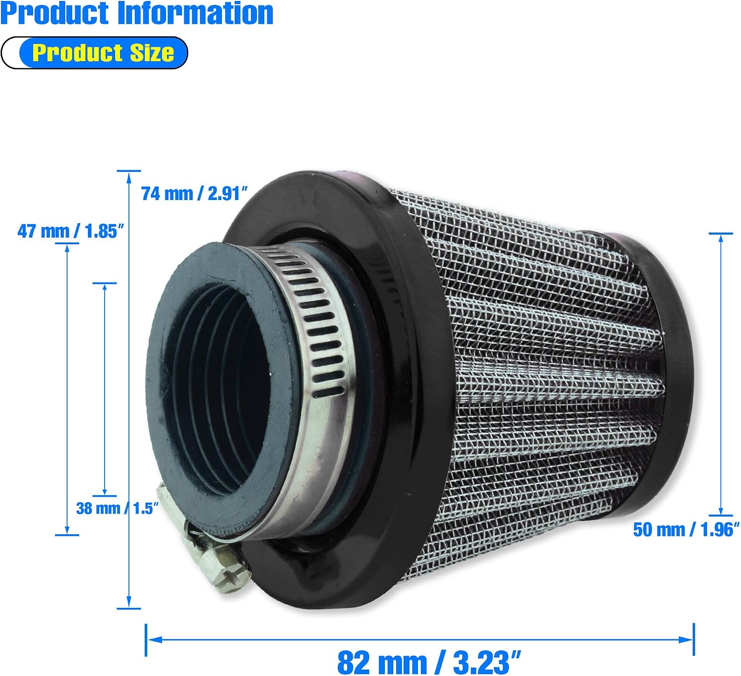 Motorcycle Air Filter 38mm for SSR 110cc 125cc Coolster CRF Dirt Pit Bike GY6 50cc Scooter Moped QMB139 Engine Parts (Black)