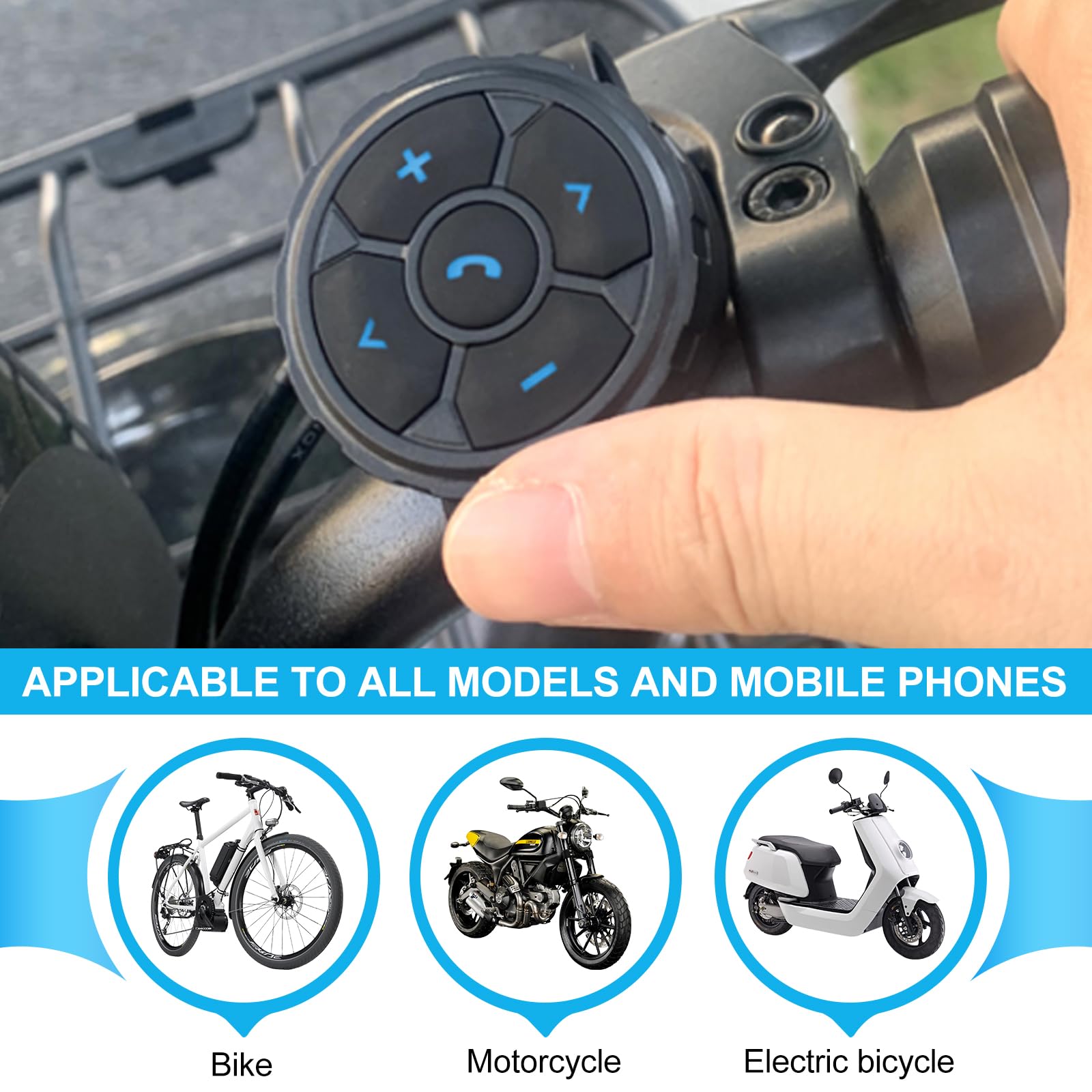 Fyearfly Telecomando Multimediale Bluetooth Casco, Cuffie Wireless per Casco Bt Audio Player Controller Moto Manubrio Supporto Universale, per Controllare Musica, Chiamate, Volume