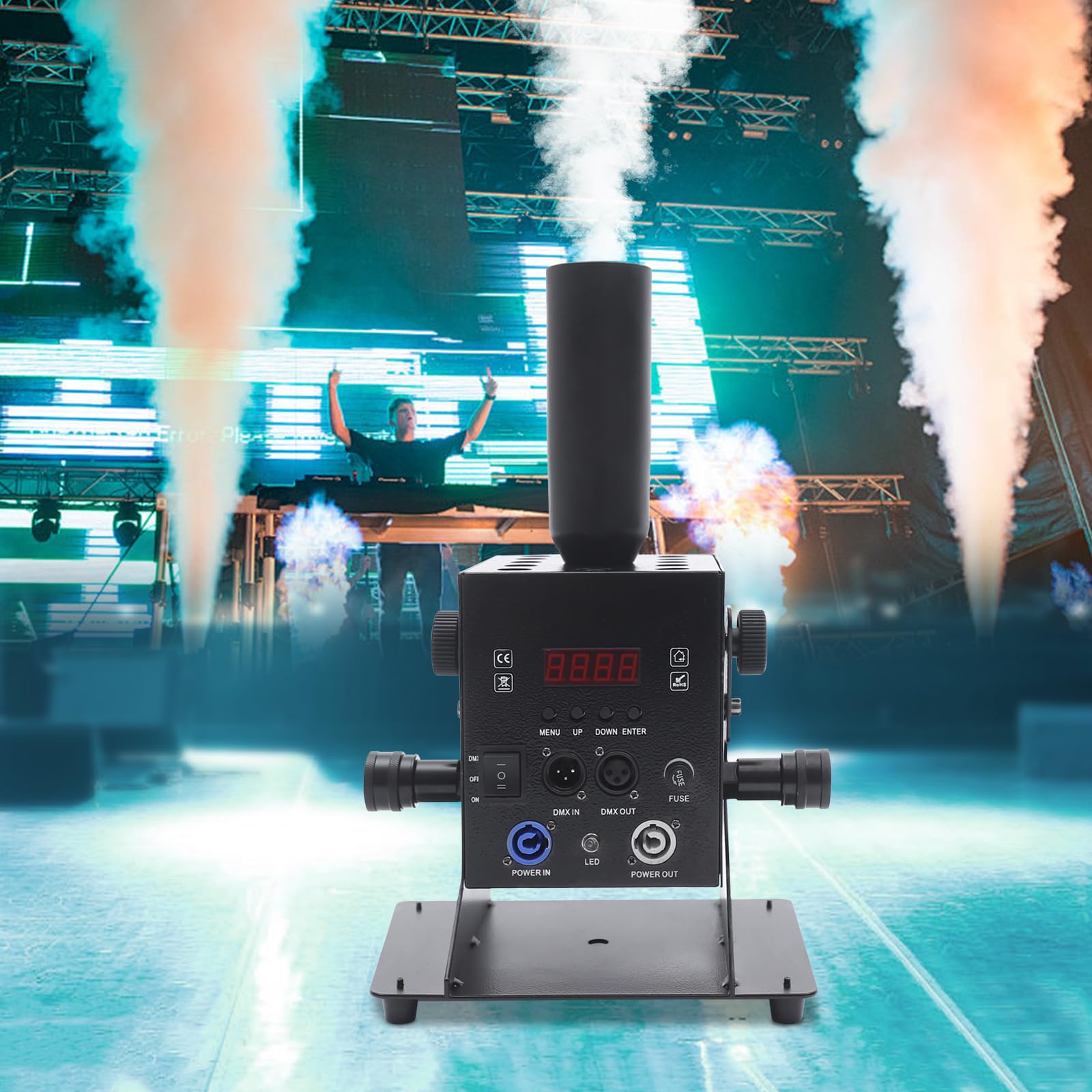 Smoke Machine, Fog Machine with 13 LED Beads, 260W Stage Smoke Machine Small Portable, 19.69-26.25ft Spray Height, Adjustable Angle, for Wedding, Halloween, Party and Stage Effect