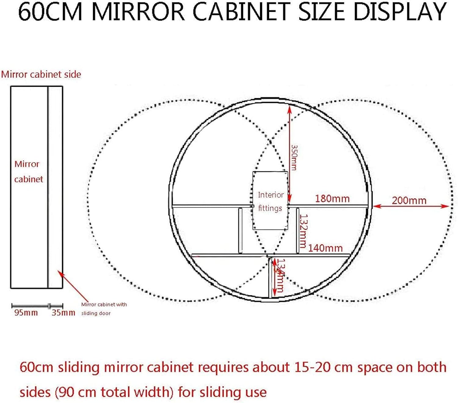 Medicine Cabinet with Mirror and Lights Mirror Cabinets Round Mirror Bathroom Sliding Storage Cabinet with Light Solid Wood Wall Mirror