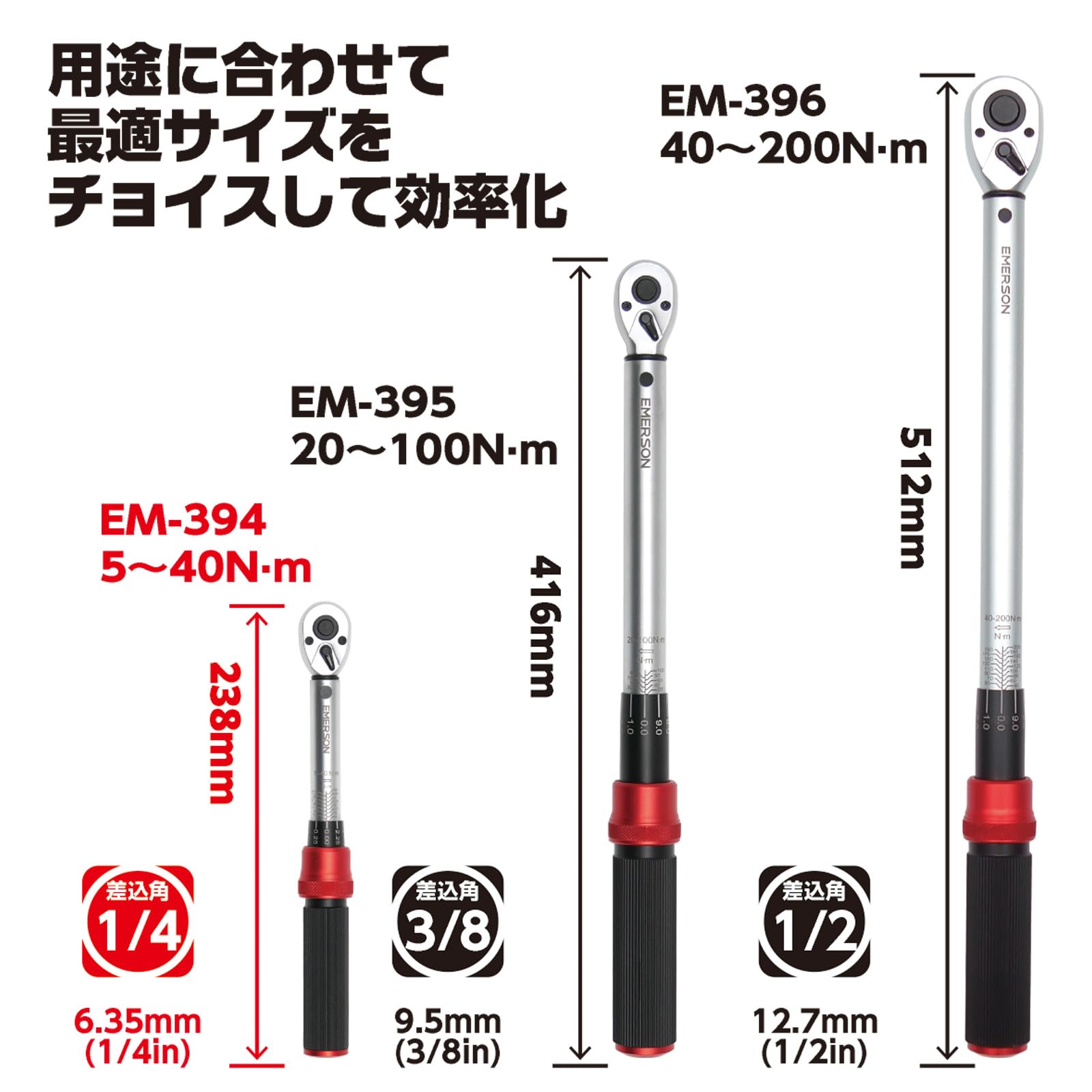 Emerson Llave dinamométrica EM-394 para un fácil ajuste del par, tipo de anillo de bloqueo, ángulo de inserción, 0.25 pulgadas (1/4 pulgadas), 5-40 Nm, alta precisión, ±3%, 72 velocidades, certificado