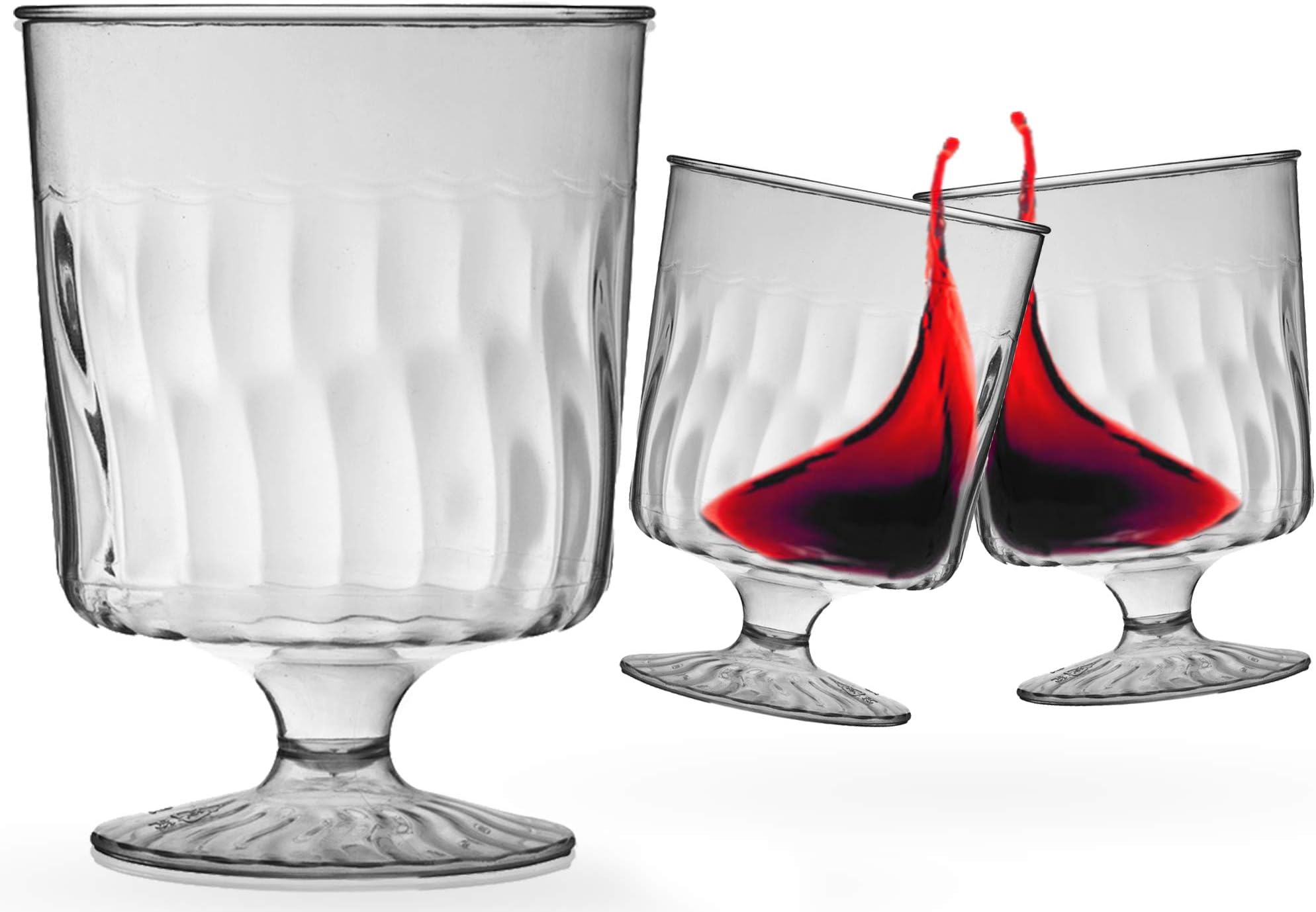 Kaya Collection 20 Pack - 8 Ounce Wine Glass - Disposable Clear Plastic Cups - Party & Wedding - Crystal-Like - Fancy Premium Heavy Duty