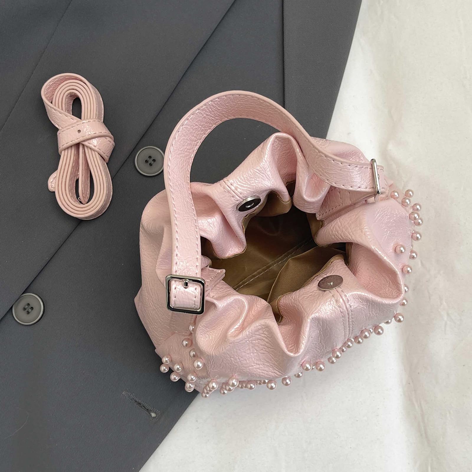 Bolso de piel sintética con cordón, bolso de mano con correa para el hombro