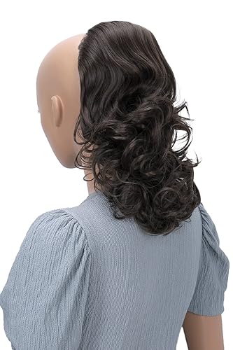 Miniatura 20 de PrettyShop - Extensión de cola de caballo trenzada, ondulada y voluminosa de 12 pulgadas, color castaño, PH205