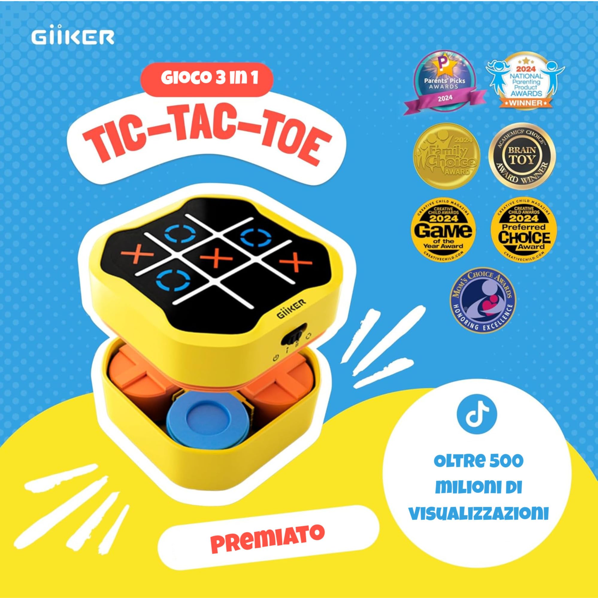 Giiker Tic Tac Toe Bolt Game, originale console di gioco portatile 3 in 1, giochi da viaggio portatili per viaggi in auto, giochi da tavolo per bambini e adulti