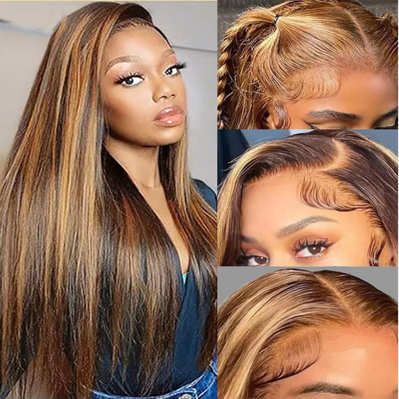 Glueless Wig Human Hair13x4 Human Hair Wig Balayage Chocolate Brown Highlighted Caramel Blonde Lace Front Wig Human Hair Pre Plucked Colored Lace Front Wigs for Black Women 22Inch(22 Inch #P4/27)