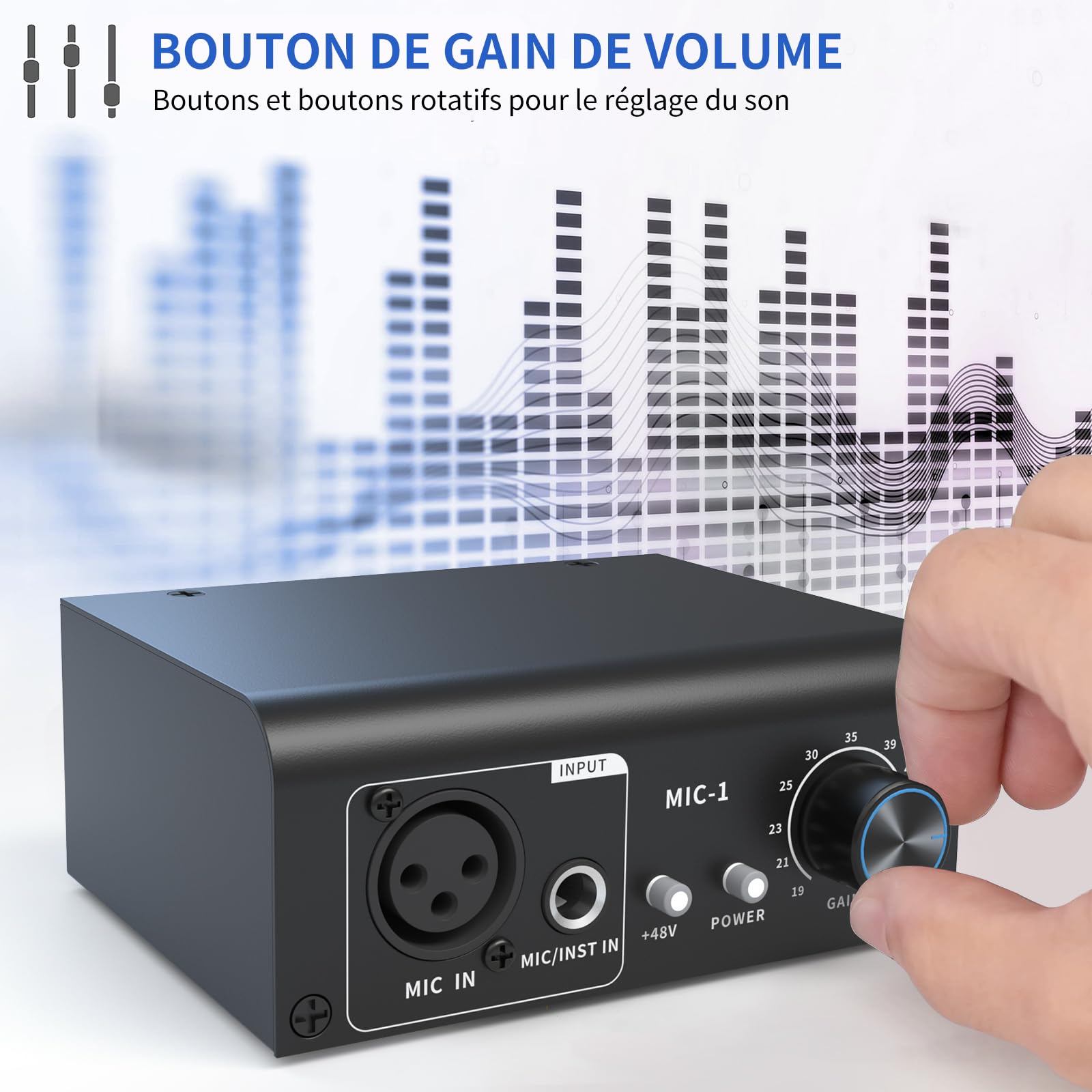 XTUGA XIC1 Préampli micro pour microphones dynamiques et à condensateur Booster avec 2 entrées Max 75db Gain 48V Phantom Power Sortie XLR