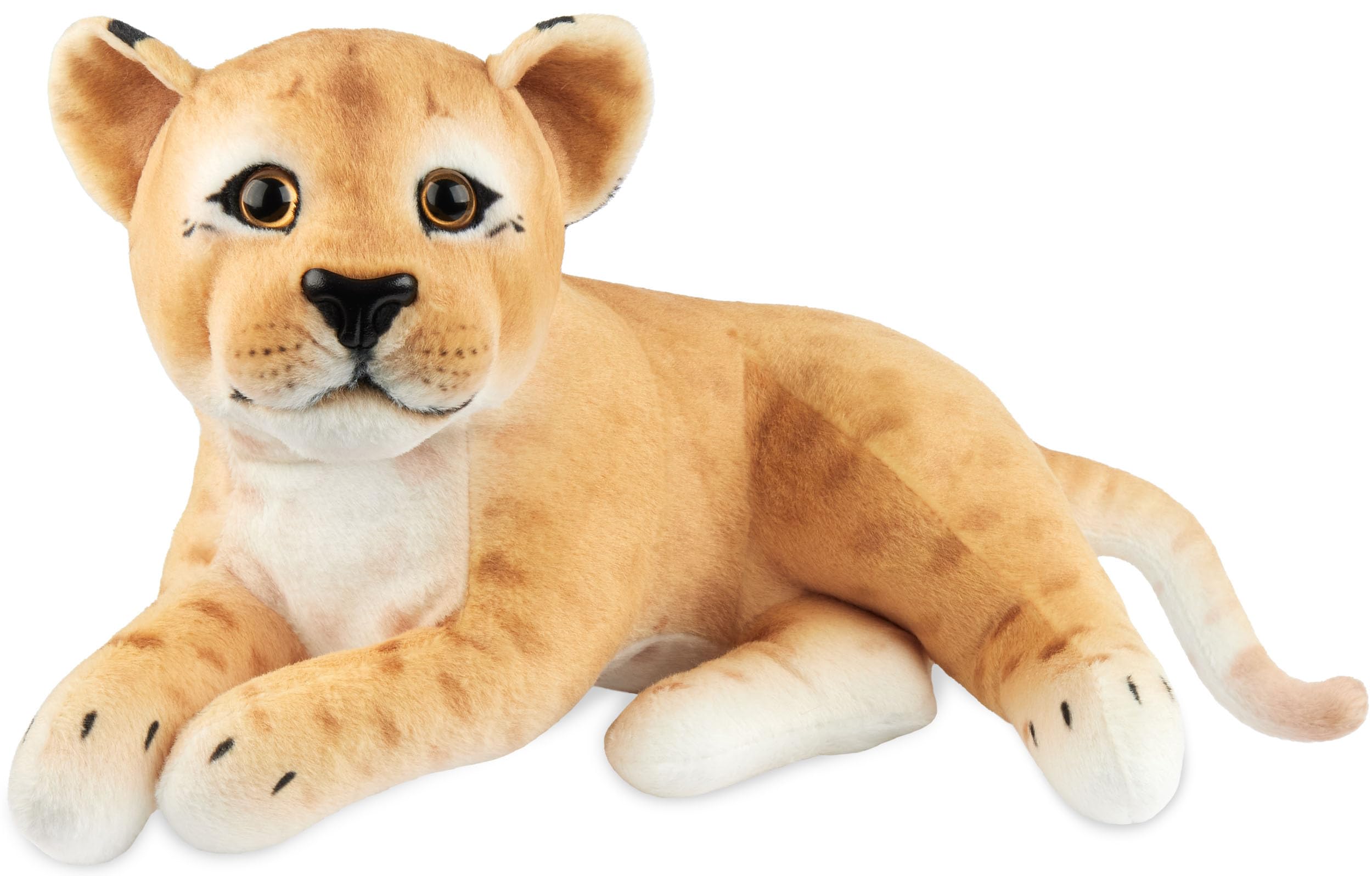 BRUBAKER Lioness Cuddly Toy - 30 cm Soft Toy - Baby Plush Toy Big Cat Lying Down - Kids Plush Toy - Brown
