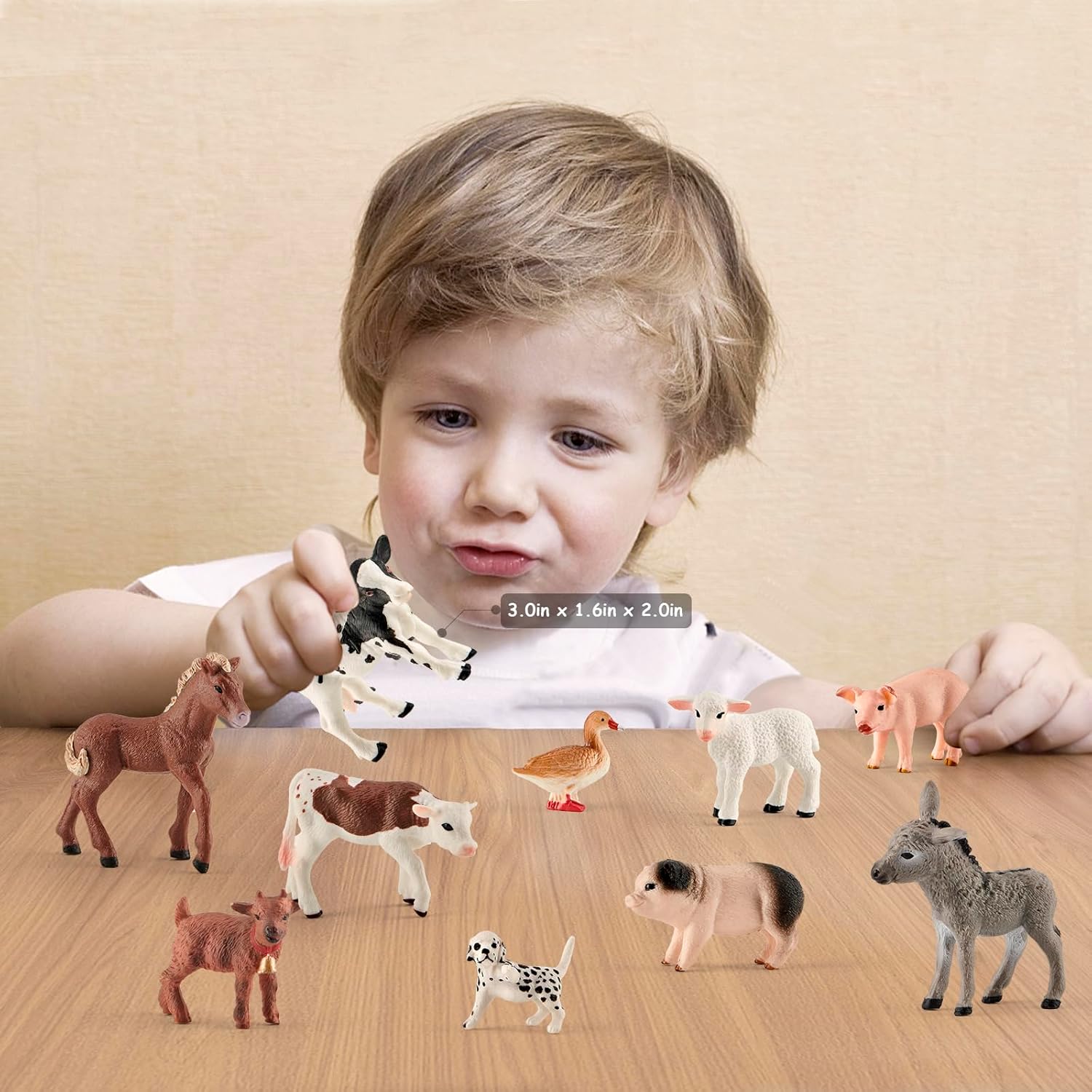 Divwa 10 Pcs Baby Plastic Farm Animal Toy Figure Set for Toddler Kid 3-5 5-7 Cow Horse Goat Sheep Pig Donkey Goose Dog