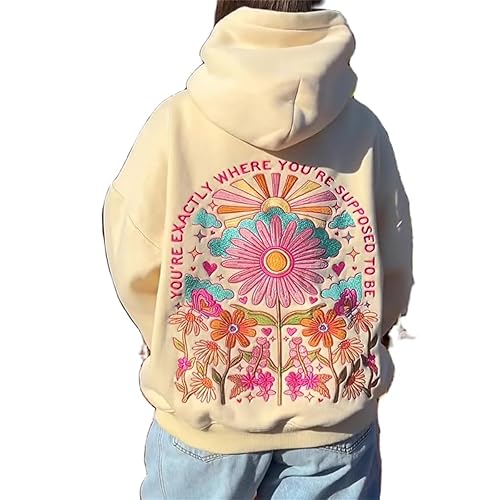 Women Teen Girls Graphic Oversized Hoodies Cute Embroidery Long Sleeve