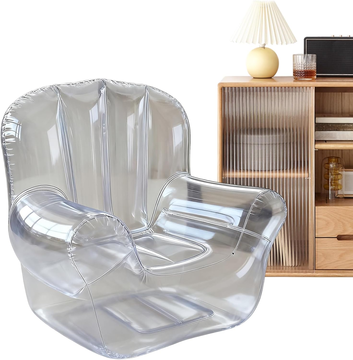 ブロアアップチェア | 屋内 屋外用 厚手の透明ソファ カウチ | 強化型ソファ 透明家具 芝生 プールサイド バルコニー 寝室 リ