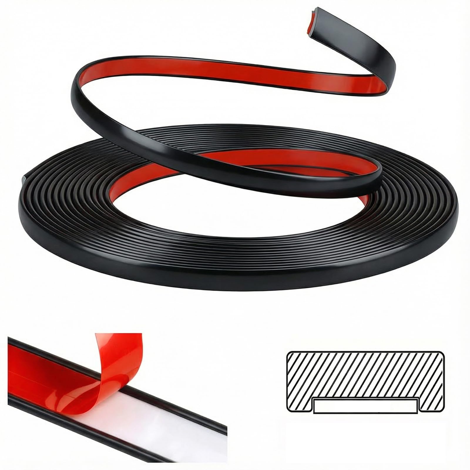 ddckj 8M Peel and Stick Moulding Trim Black Flexible PVC Self Adhesive Tile Edging Trim for Mirror Window Frames Cabinet Ceiling (W:1 cm, T:0.3 cm)