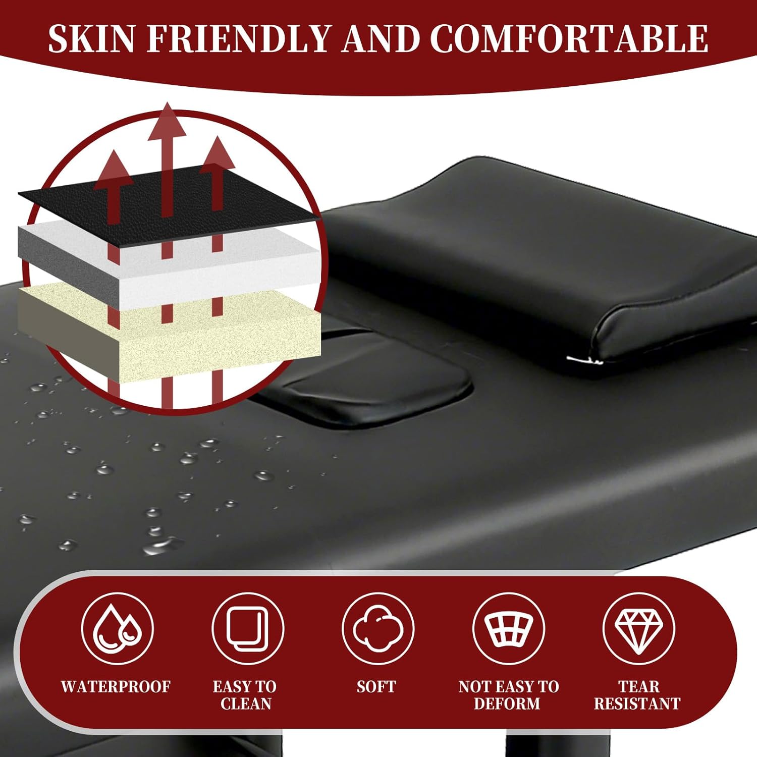 Stationary Massage Table, 2500LBS Professional Physical Therapy Table with Metal Frame, Esthetician Bed with 4.3'' Memory Foam and Adjustable Backrest, Ideal for Salon Spa Tattoo Chiropractic(Black)