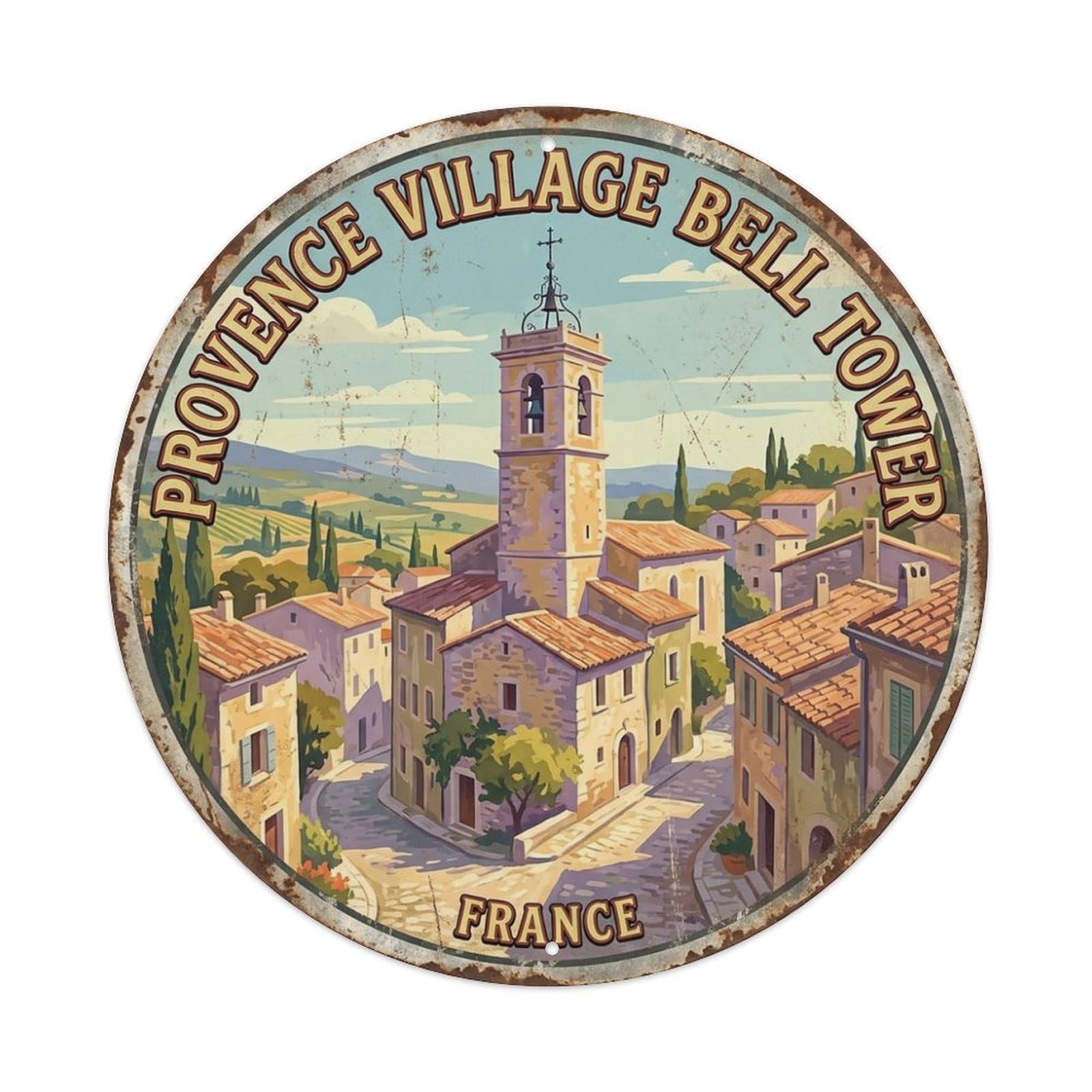 Culture Travel Provence Country Village Bell Tower Metal Tin Sign