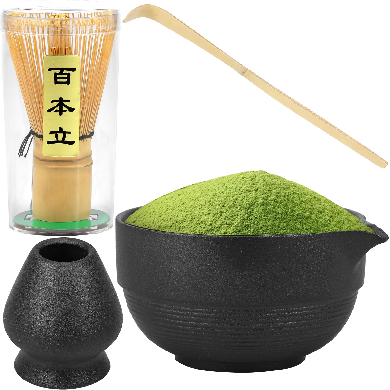 WhSunVo 5Pcs Matcha Set Practical Matcha Whisk Set Includes Matcha Bowl with Matcha Whisk Holder Matcha Whisk Tea Scoop Delicate Matcha Tea Set Versatile Matcha Kit for Matcha Tea Lovers(black)