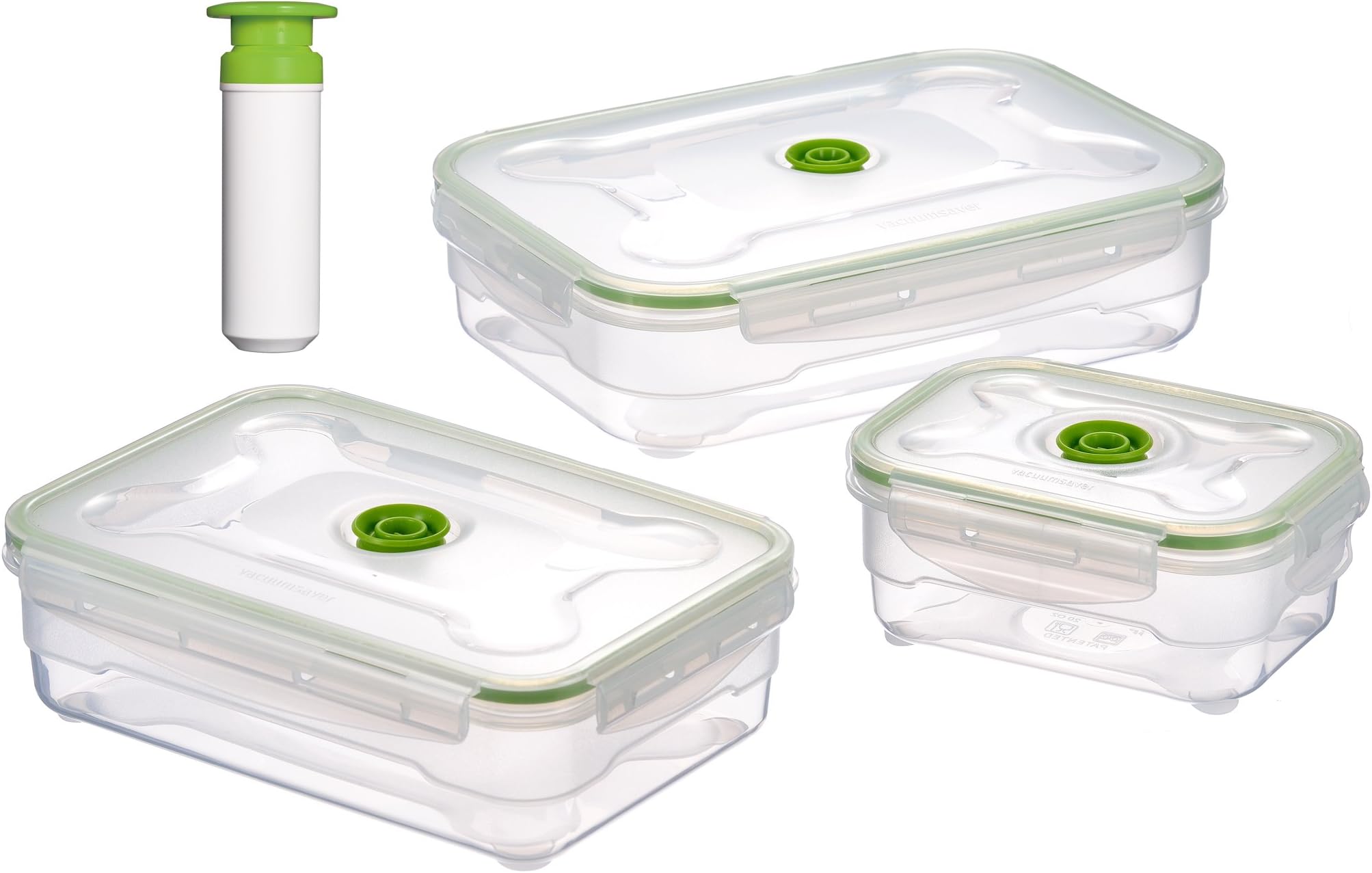 Vacuumsaver FLS5 – Set of 3 rectangular Vacuum Tuppers + Bomb (600ml, 1.2 L, 2 L, Classic)