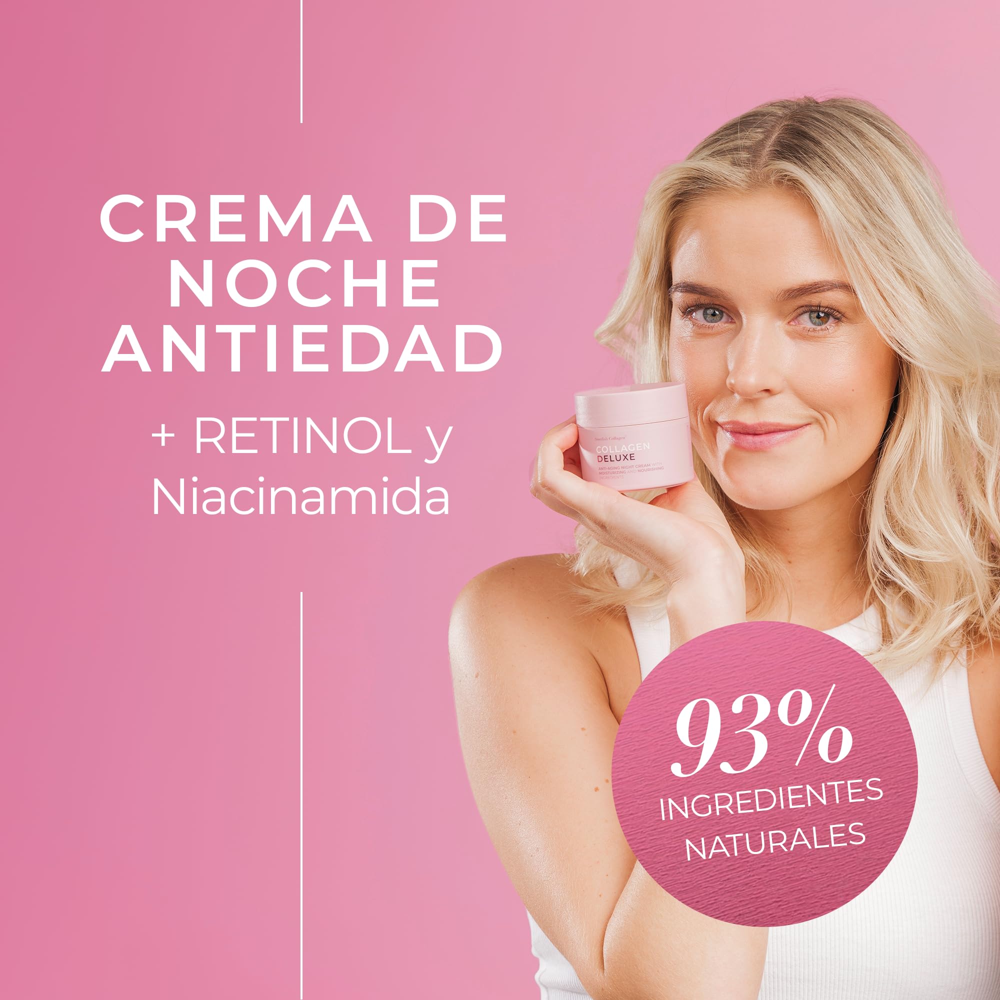 Swedish Collagen Deluxe, 2 x 50 ml | Cremas antiedad de día y de noche (1 de cada una) con retinol, péptidos, vitamina E, niacinamida y aloe vera | Hidratante y tratamiento facial para la