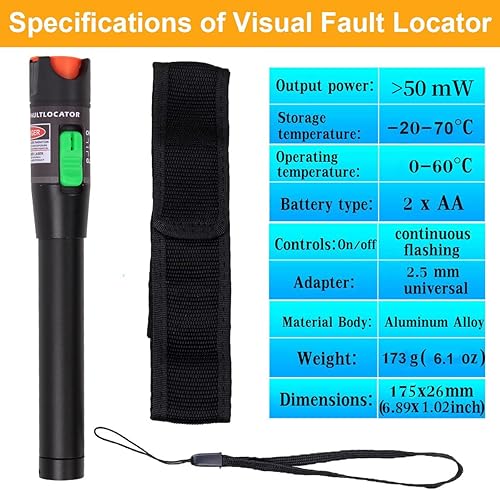 Miniatura 2 de Kit de localizador de fallas visuales de 50 mW, 31.1 mi con conector universal de 0.098 in, adaptador FC macho a hembra LC, pluma de luz roja VFL