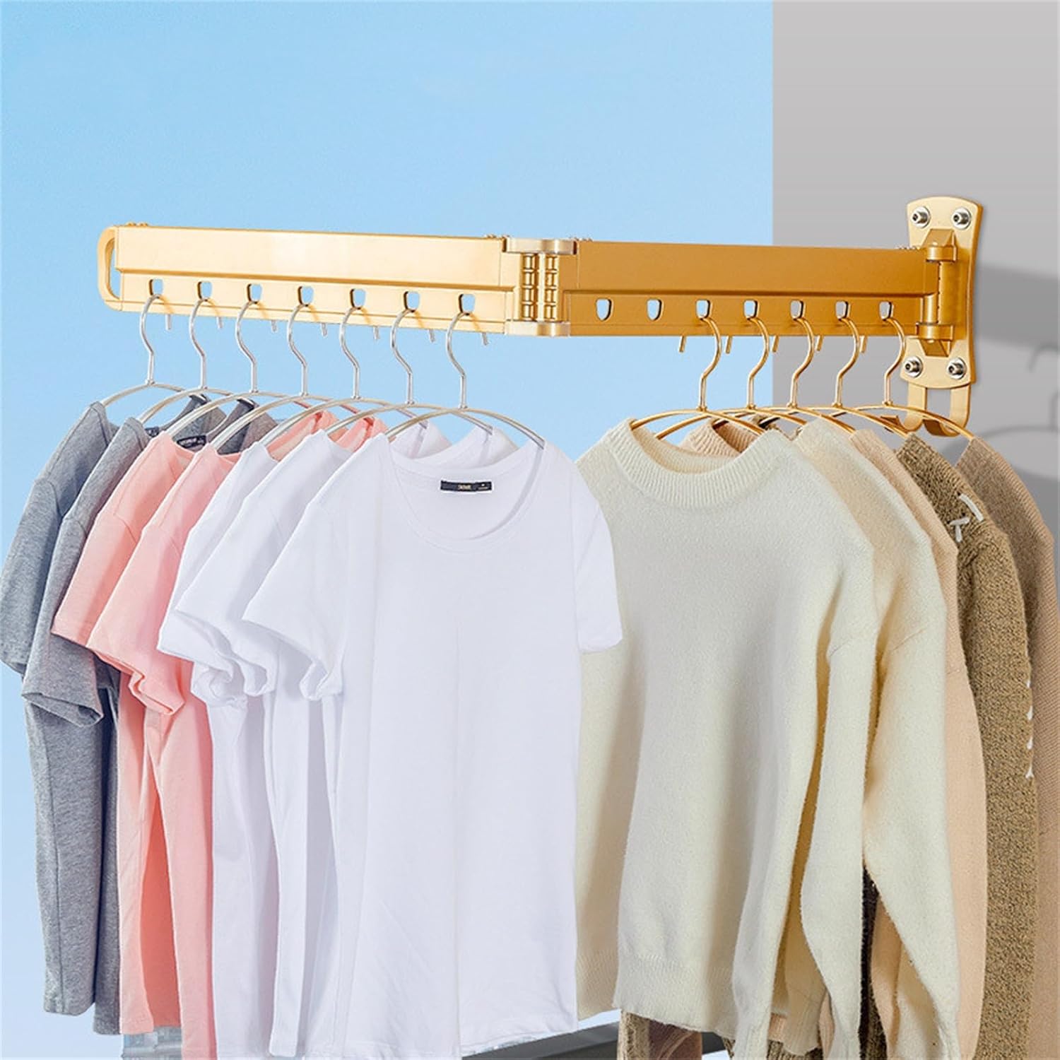 Wall Mounted Clothes Hanger Folding Drying Rack Balcony Clothesline Telescopic Rod for Laundry Room Bedroom(Three Sections)
